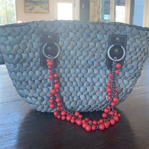 I crew vintage rare leather straw bag  with beads and  chains